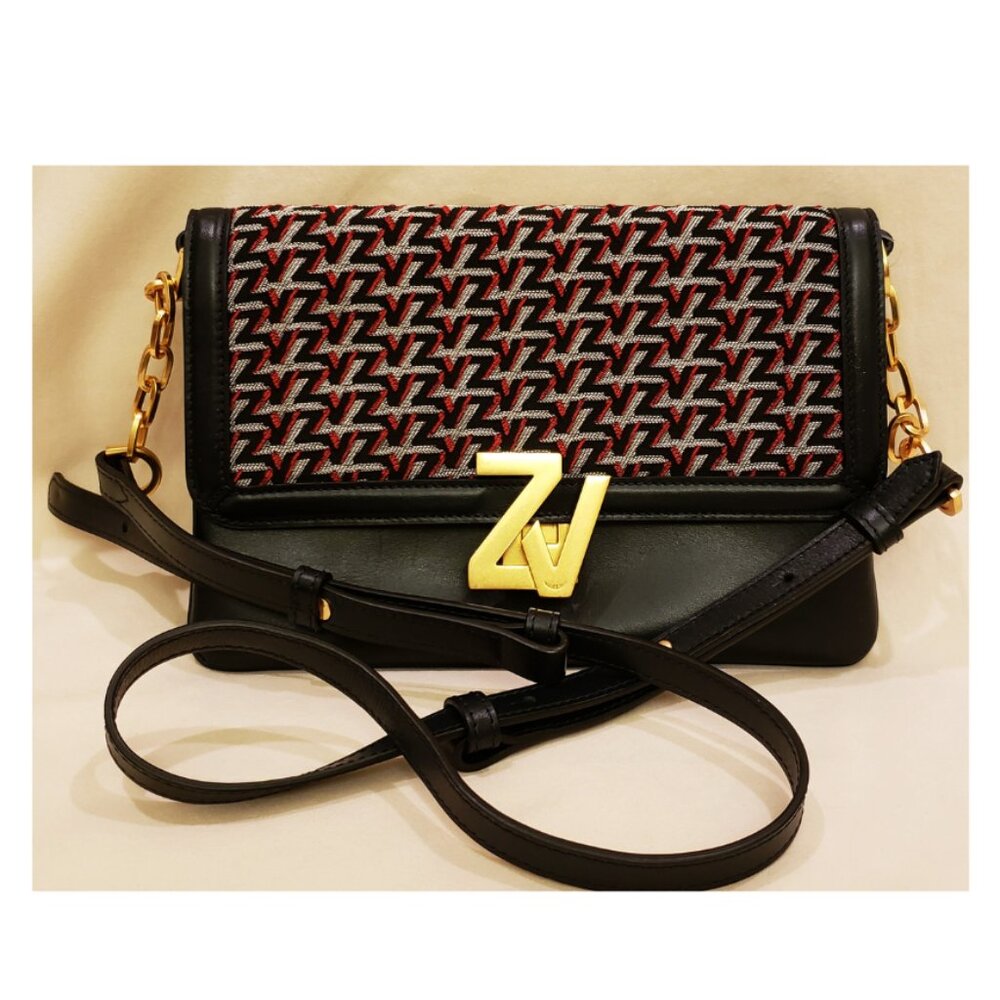 Zadig & Voltaire ZV Gold-tone Monogram Crossbody/Shoulder Bag Black Leather
